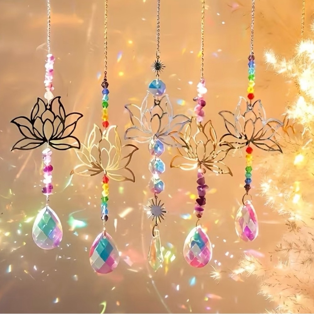 Lotus Crystal Sun Catcher Hanging Decorations - Gold & Iridescent - Picture 9 of 11